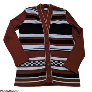 VTG 70s long sleeve stripe ribbed cardigan